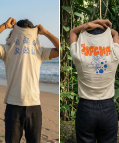Mr Macha graphic t-shirt worn by model, front view.