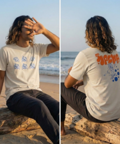 Mr Macha graphic t-shirt worn by model, front view.