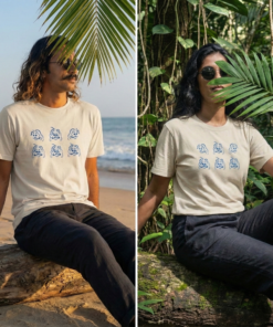 Mr Macha graphic t-shirt worn by model, front view.
